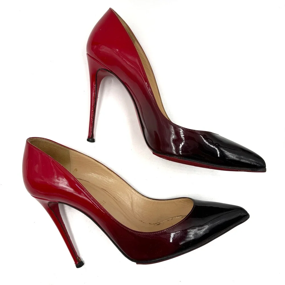 Christian Louboutin So Kate Pumps Red Black Ombre Patent Heels Sz 38.5 / 8.5